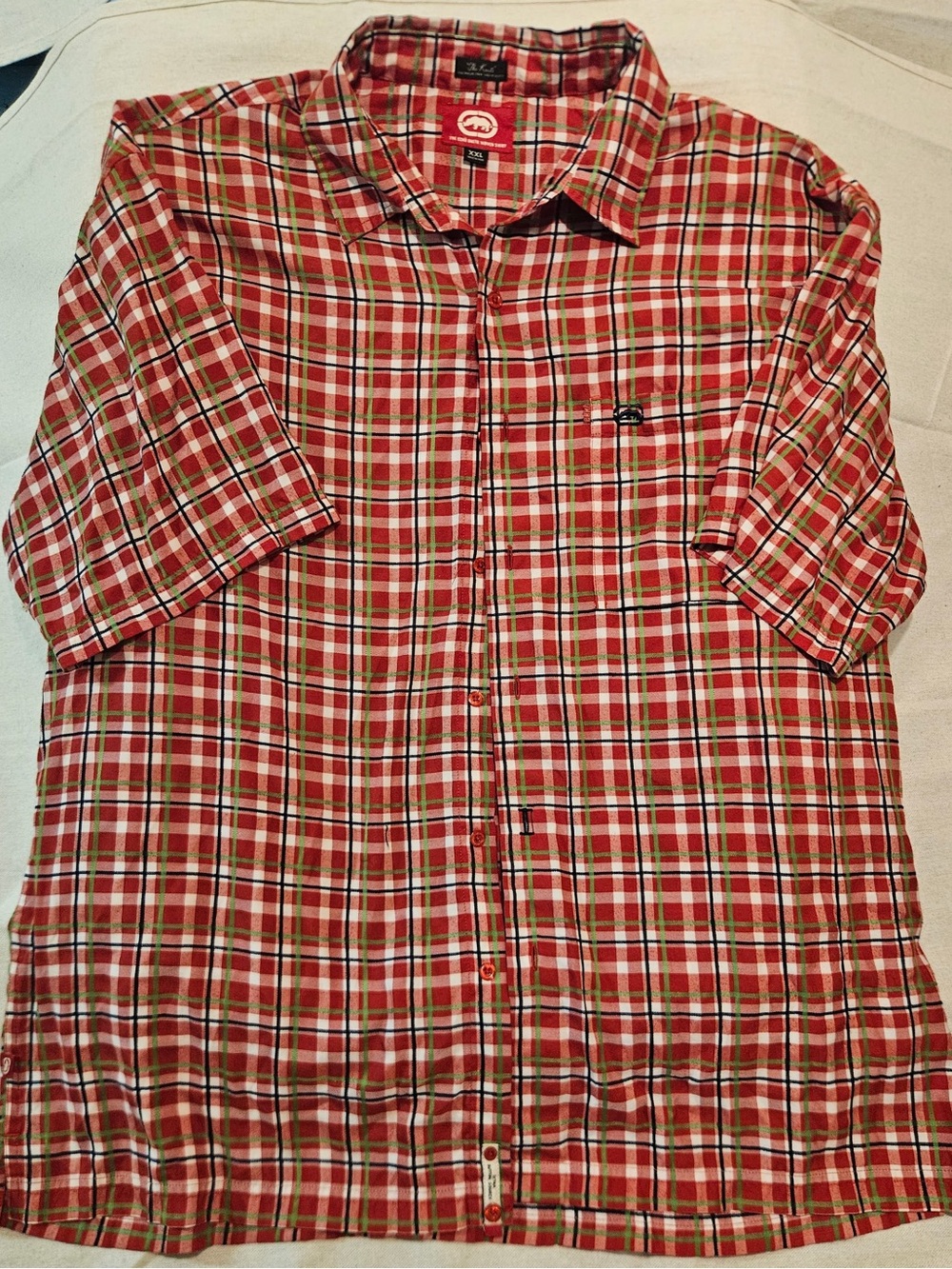 Men's Red Plaid Short-Sleeve Button-Up Shirt